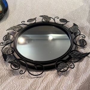 Black Leaf Frame Round Wall Mirror - Decorative Home Accent
